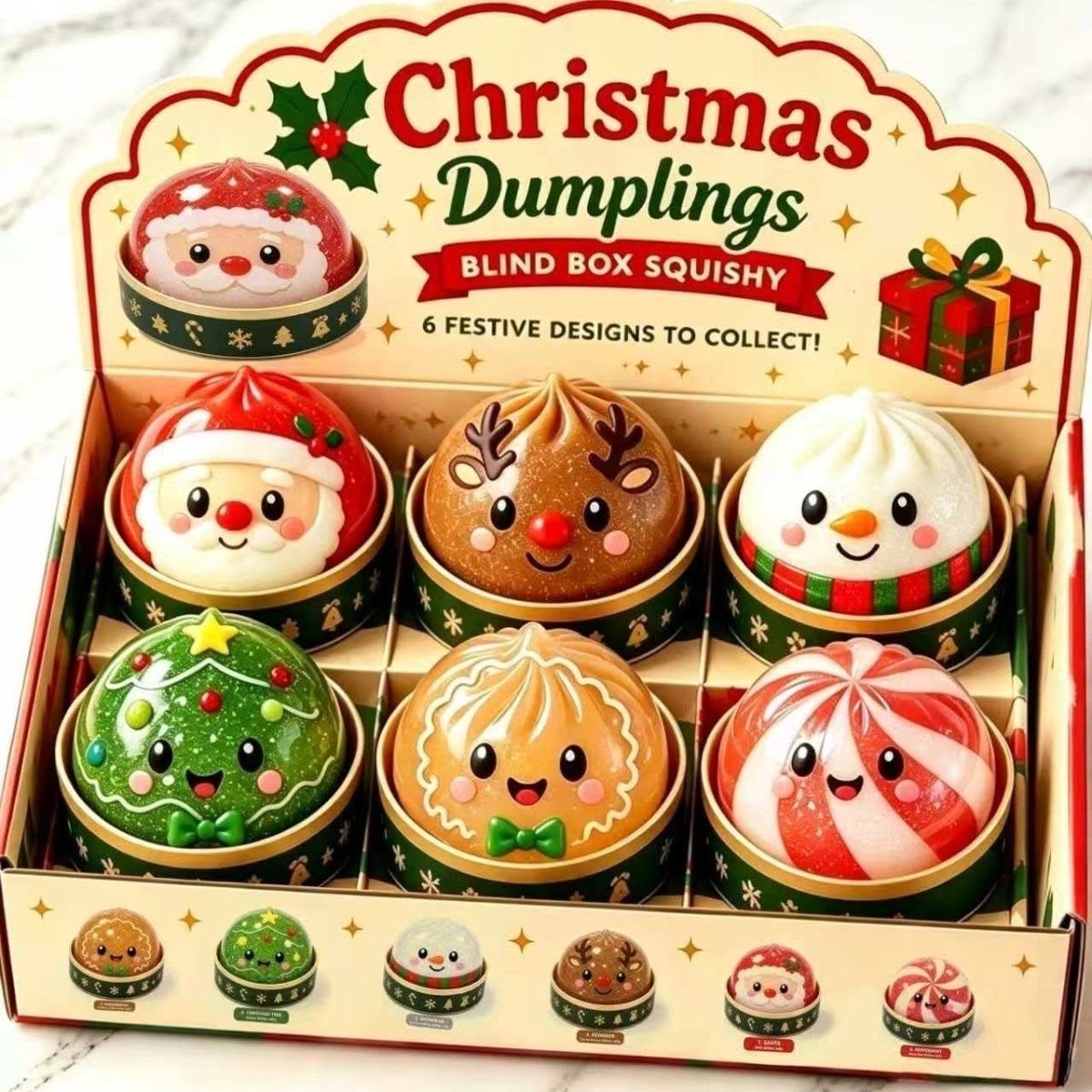 MerryCharm  6 Piece Dumpling Squishy Set Christmas