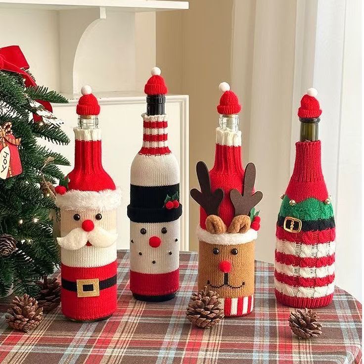 MerryCharm Christmas Bottle Sweater & Hat Set – 3 Pack