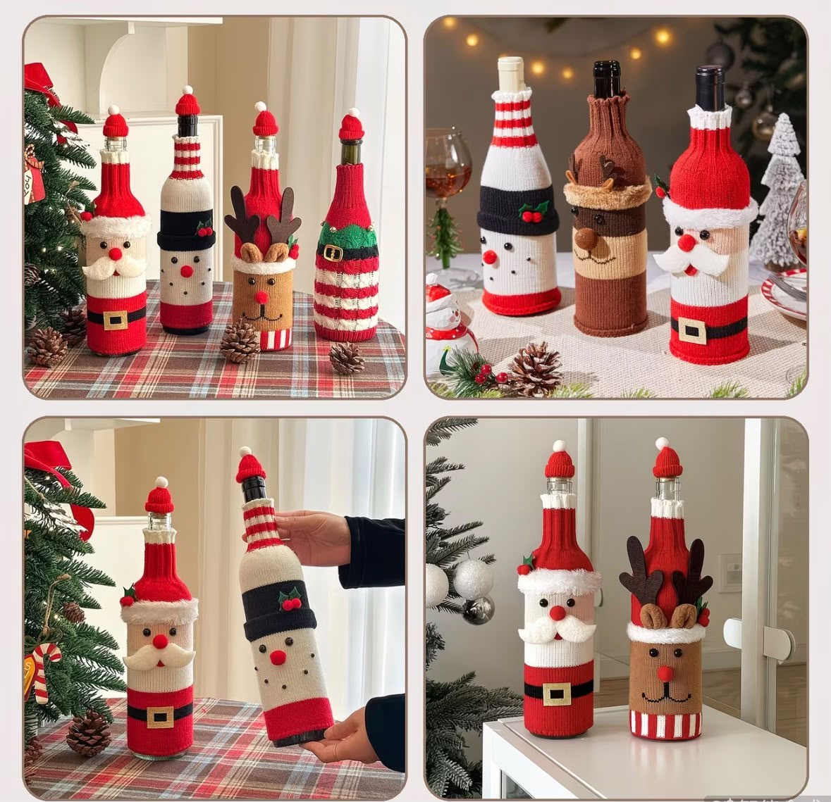 MerryCharm Christmas Bottle Sweater & Hat Set – 3 Pack