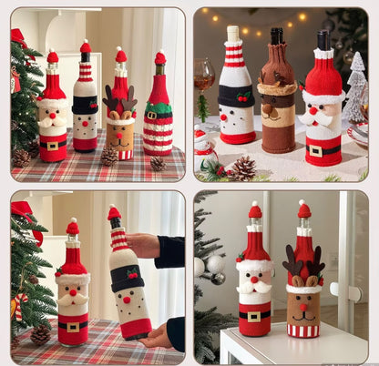 MerryCharm Christmas Bottle Sweater & Hat Set – 3 Pack