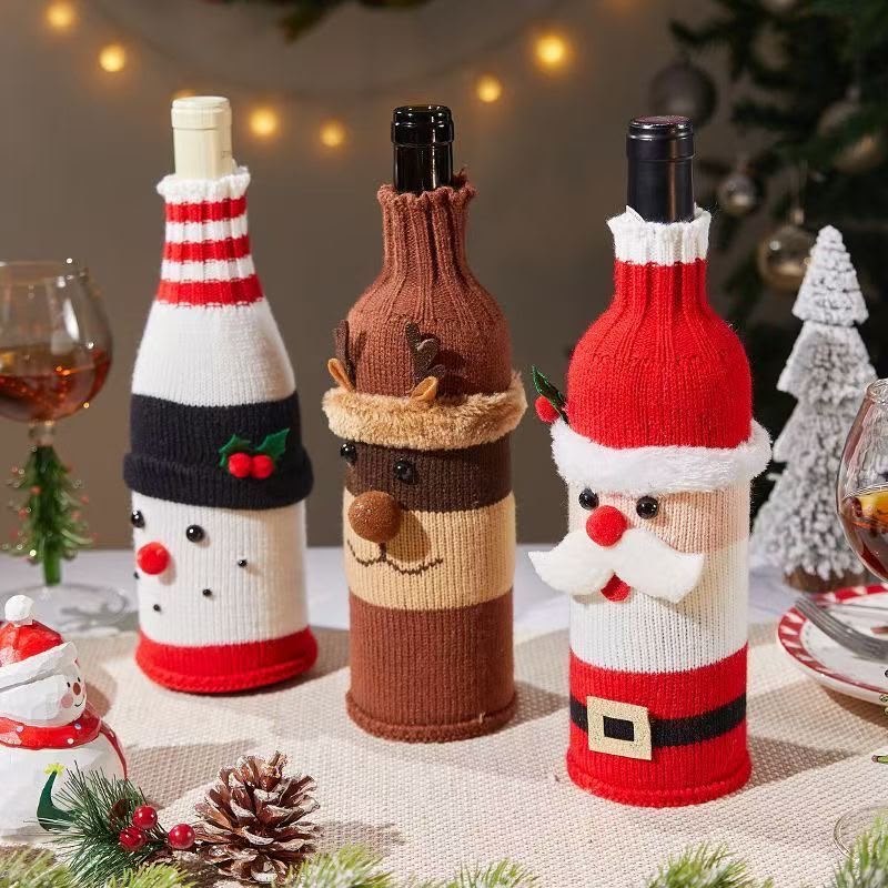 MerryCharm Christmas Bottle Sweater & Hat Set – 3 Pack