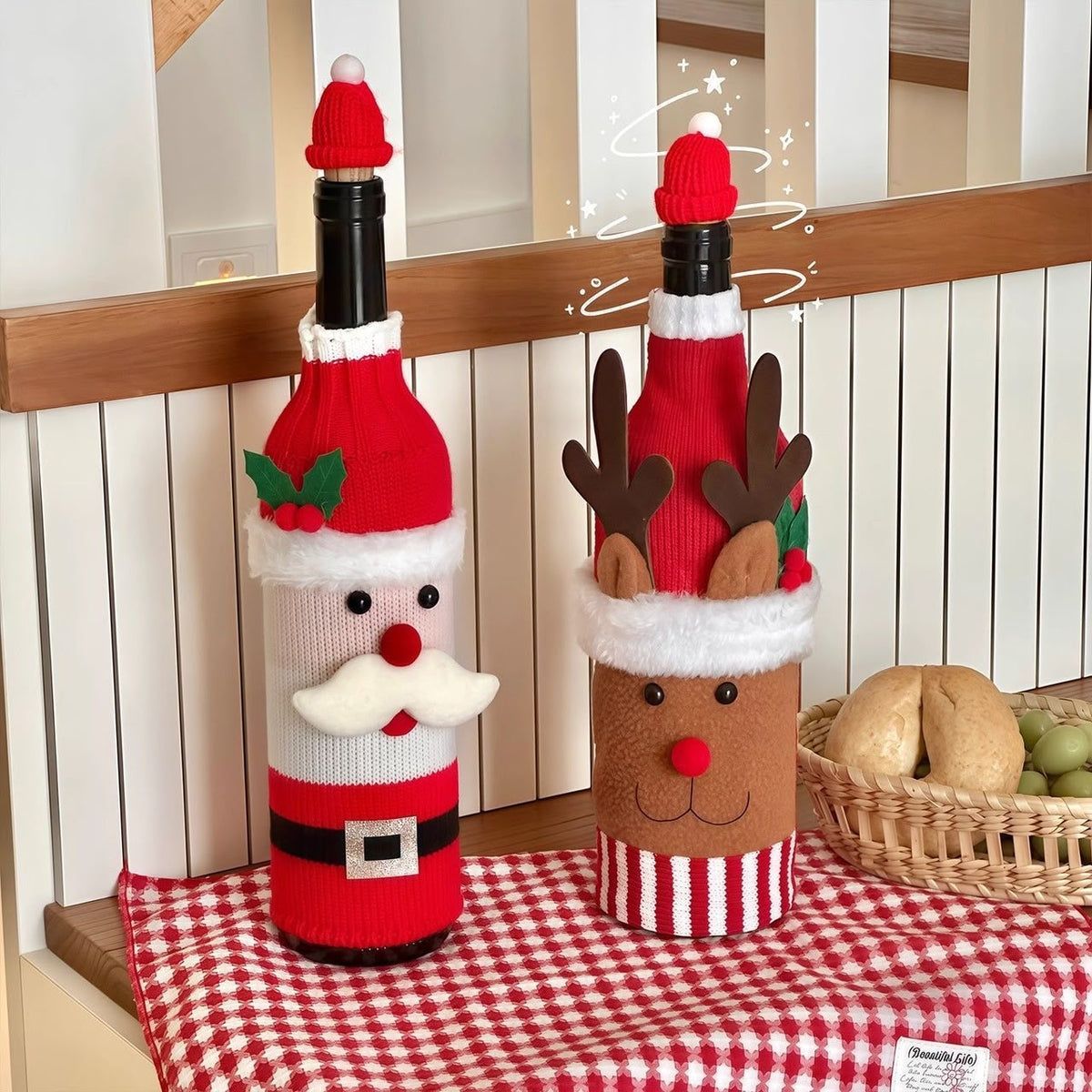 MerryCharm Christmas Bottle Sweater & Hat Set – 3 Pack